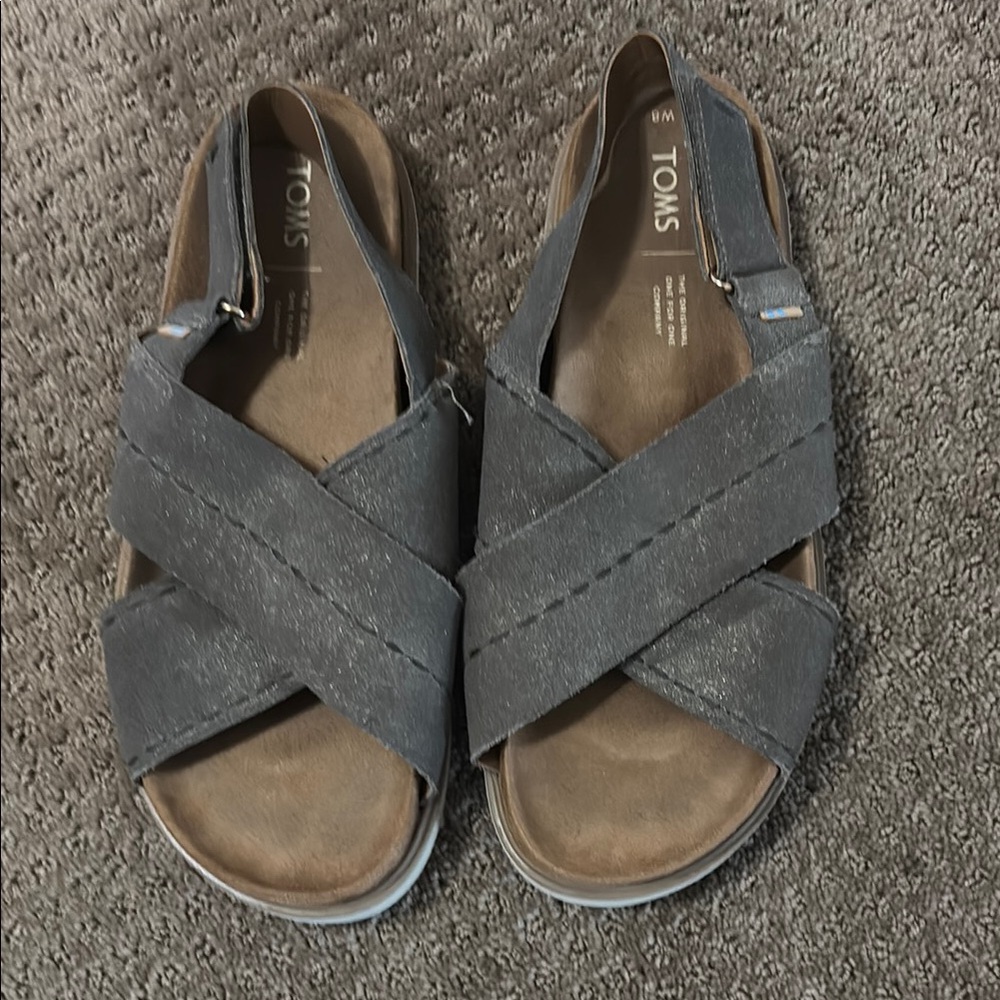 TOMS Charcoal Cross-Strap Sandals - Picture 1 of 3
